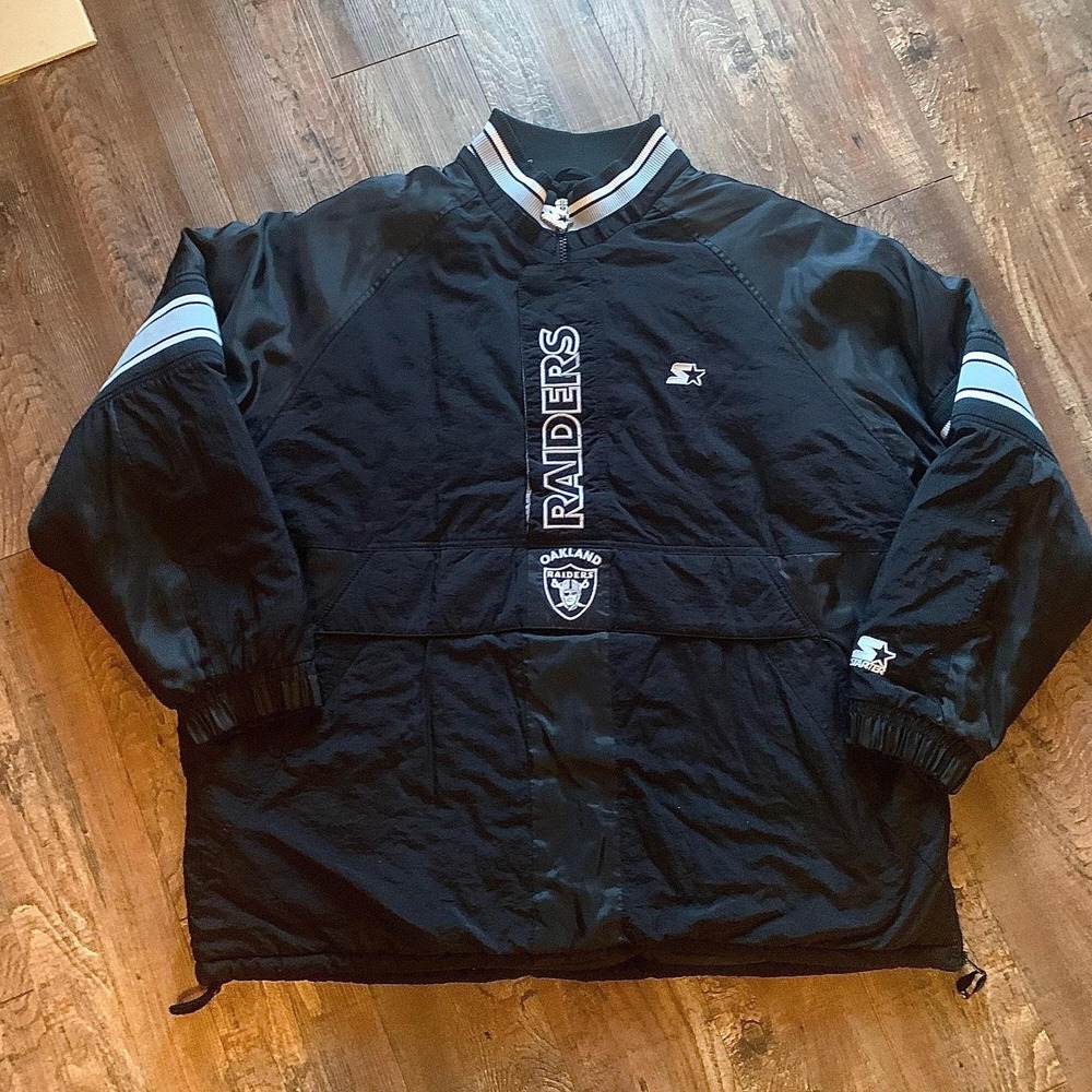 Starter Oakland Raiders Jacket‎ Mens XL Black Nylon Puffer Anorak Vintage Good - Picture 2 of 7